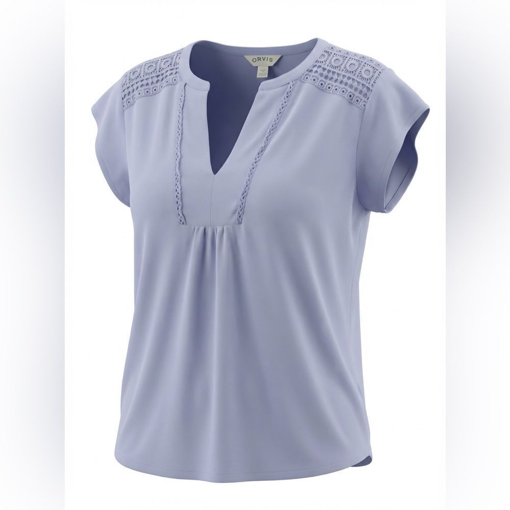 ORVIS WOMENS BLUE BLOUSE SIZE XL EYELET STYLE ACROSS CHEST